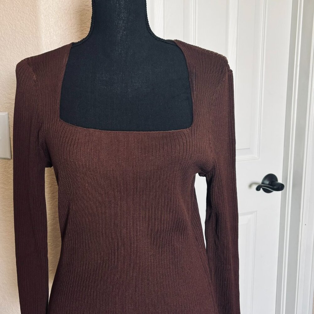 H&M Chocolate Ribbed Long Sleeve Square Neck - NWOT